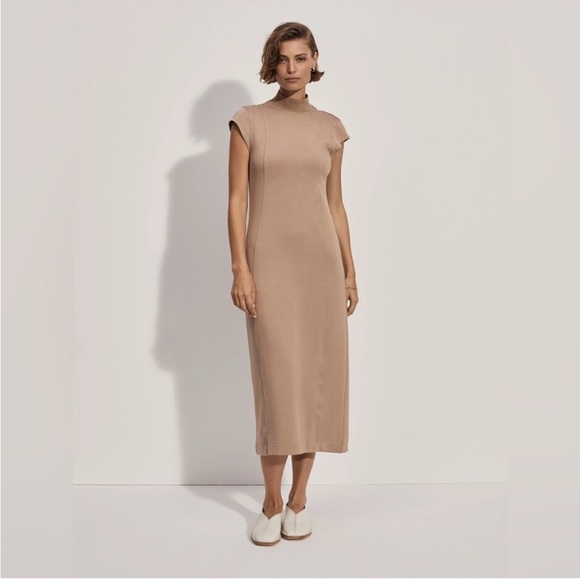 Varley Dresses & Skirts - Varley Taunton Mock Neck Midi Dress Beige Sz S Cap Sleeve